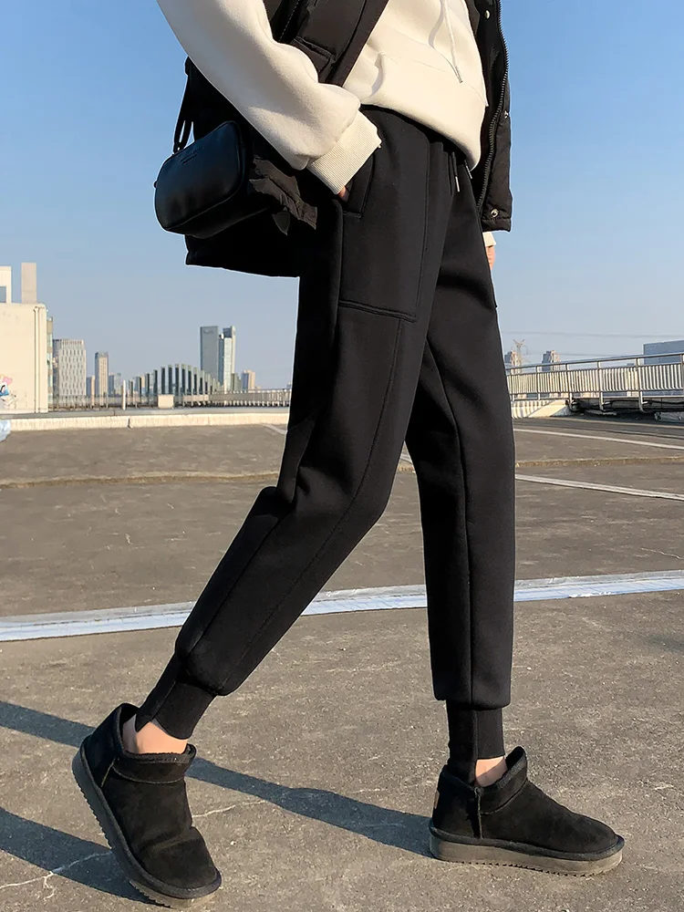 PELEDRESS Harem Pants Women Korean Fashion Casual Loose Sweatpants Thick Warm Winter Female Trousers High Waist Cashmere Joggers