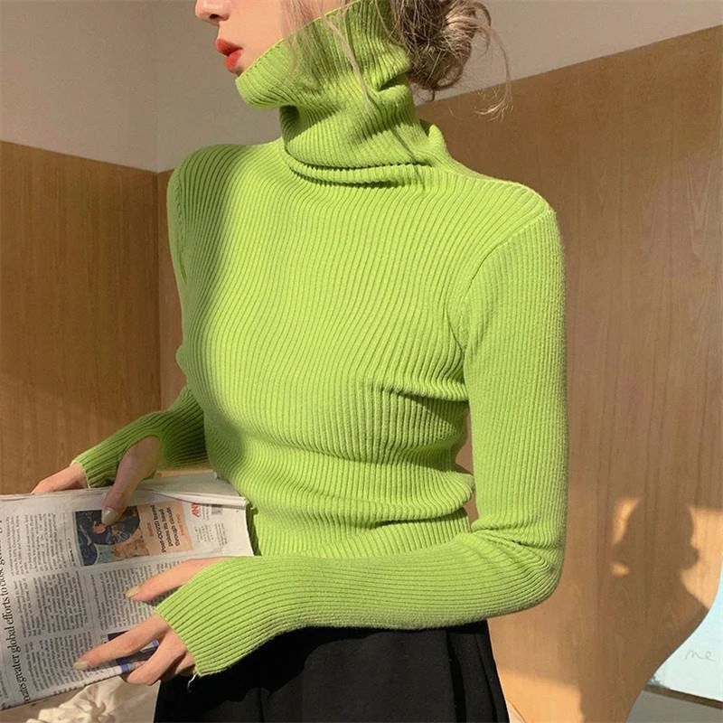 

Stacked High Neck Pullover Tight Sweater Women's Spring, Autumn,Winter New Knitted Bottom Shirt Various Colors Long Sleeve Top