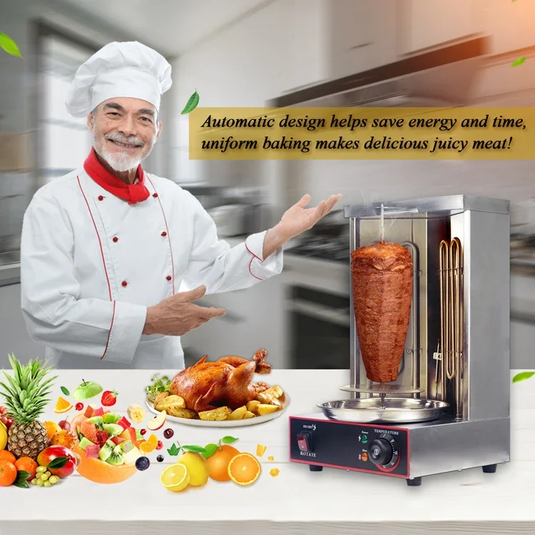 OO Wholesale Turkey Doner Kebab Meat Product Making Machine Electric Barbecue Grills Mini Shawarma Machine With Meat Catch Pan 6