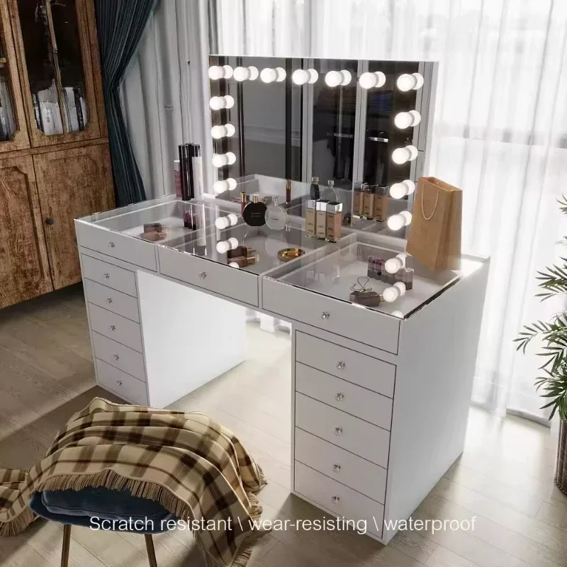 selling solid square wooden dressing table white glass mirrored dressing table 4