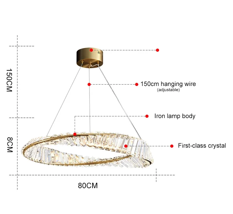 Description Picture 6 of itemPostmodern Led Crystal Circle Round Pendant Lights for Living Room Kitchen Dining Room Hanging Lamp Ceiling Chandeliers Decor