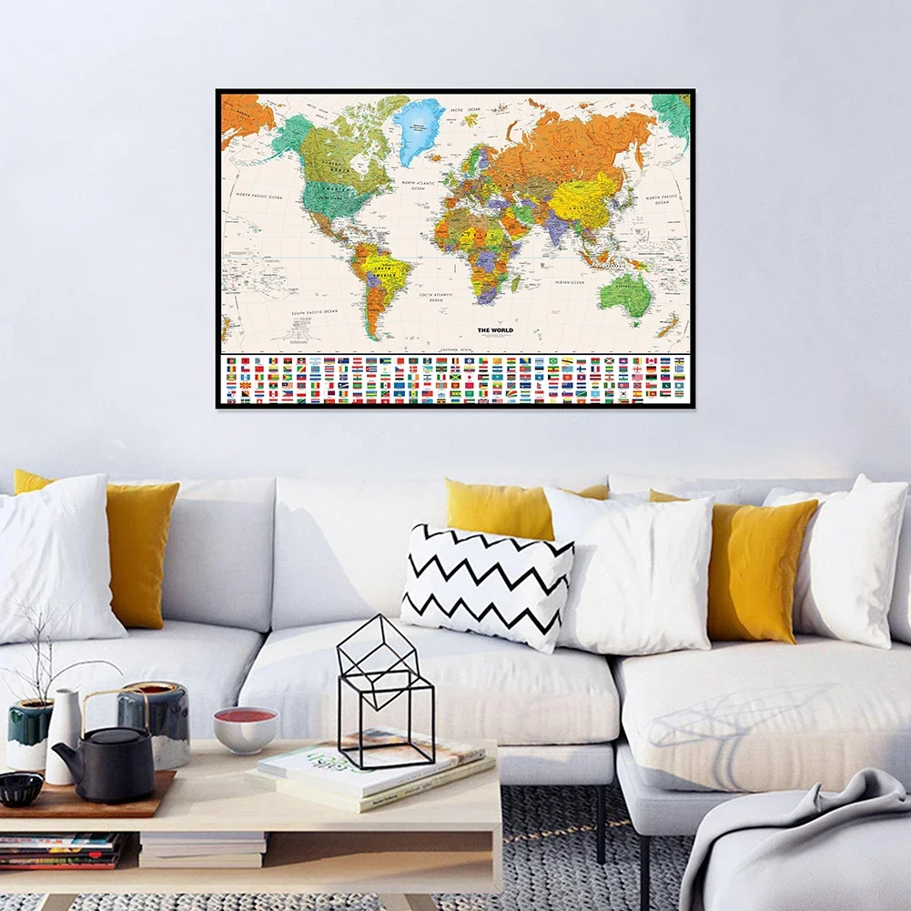 World Retro Map Spray Canvas Painting Wall Art Poster Decorative Hanging Picture School Supplies Room Home Decor 60*40cm