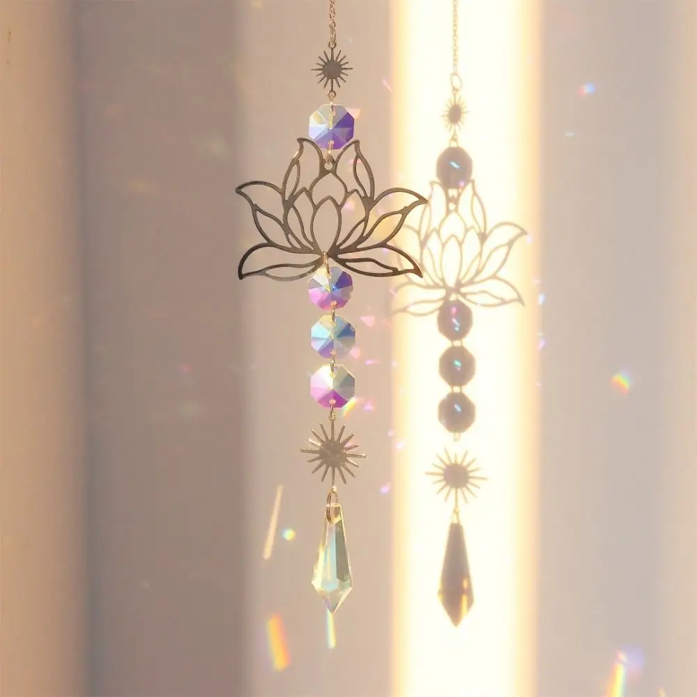 Golden Lotus Suncatcher Home Garden Decor Colorful Gardening Crafts Gift Hanging Ornament Water Drop Pendant sun catcher sun catchers