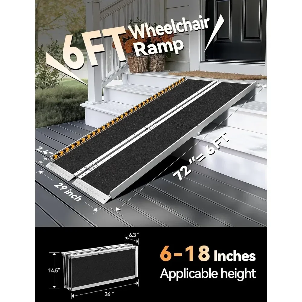NEW-FACHNUO 6 Feet Portable Wheelchair Ramp, Non-Skid Aluminum Handicap Ramps with Handle, Folding Threshold Wheel Chair Ramp fo