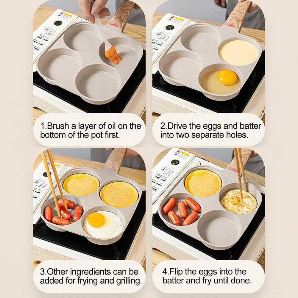 4 Holes Frying Pot Pan Black Thickened Kitchen Omelet Non-Stick