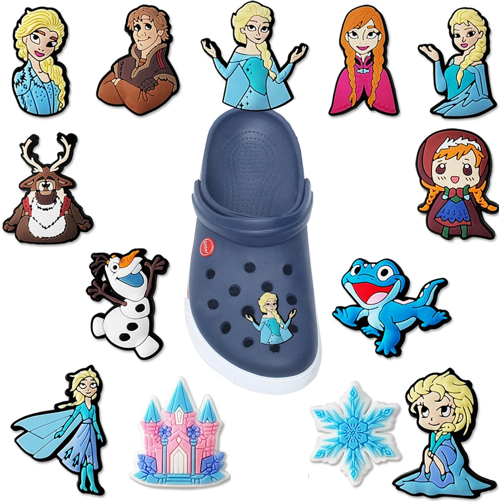 

Single sale 1pcs Disney Frozen Princess Shoe Charms PVC Accessories DIY Shoe Decoration For Croc JIBZ Kids X-mas Gifts