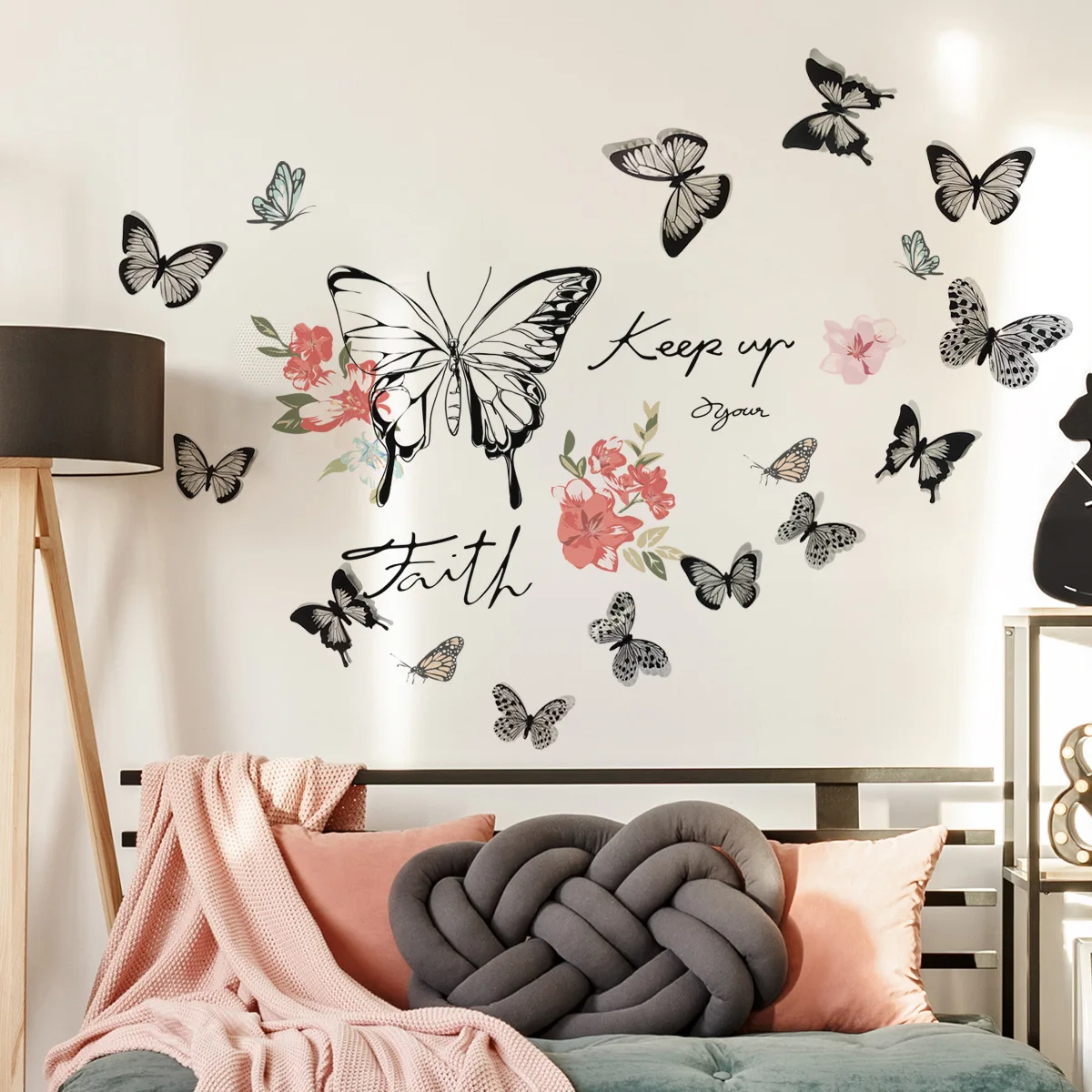

3D three-dimensional butterfly wall stickers for living room background wall decoration, self-adhesive, English flowers