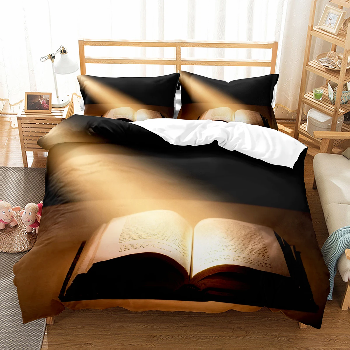 Christianity Bible Jesus Theme Duvet Cover Religion Christian Cross Quilt Cover Black Polyester King Duvet Cover for Kids Adults 2