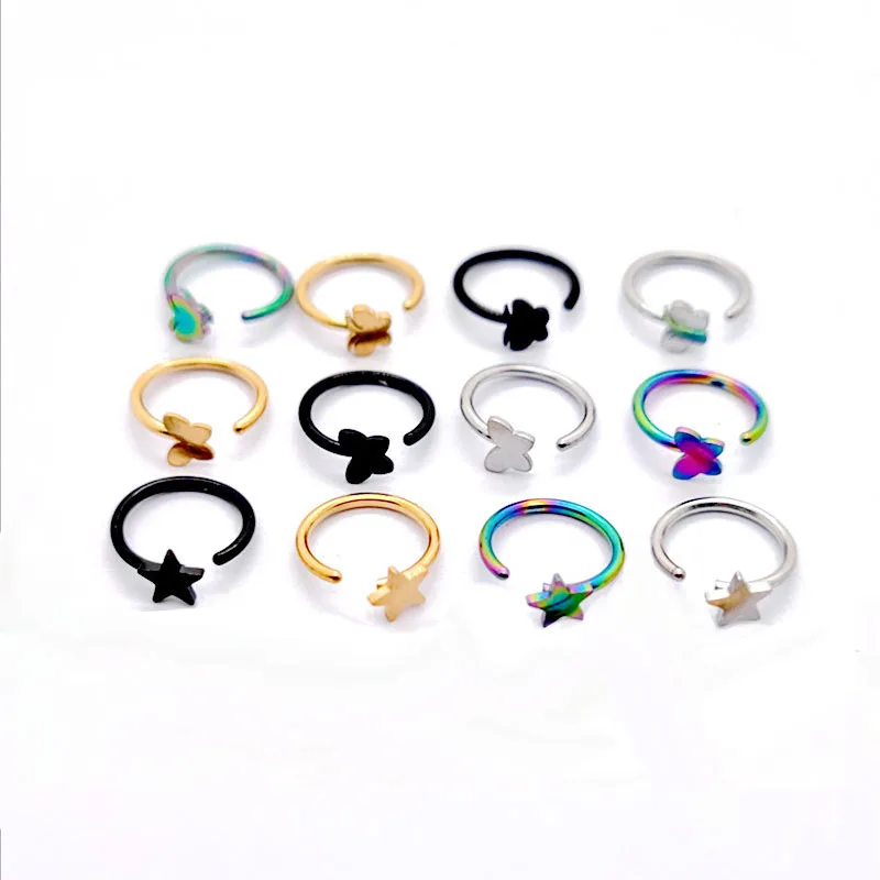 1Pc Ze Stali Nierdzewnej Tęczowa Gwiazda Motyl Pierścień Do Piercingu Nariz Kolczyki Na Chrząstkę Tragus Helix Pierścienie Nosowe Piercing Biżuteria
