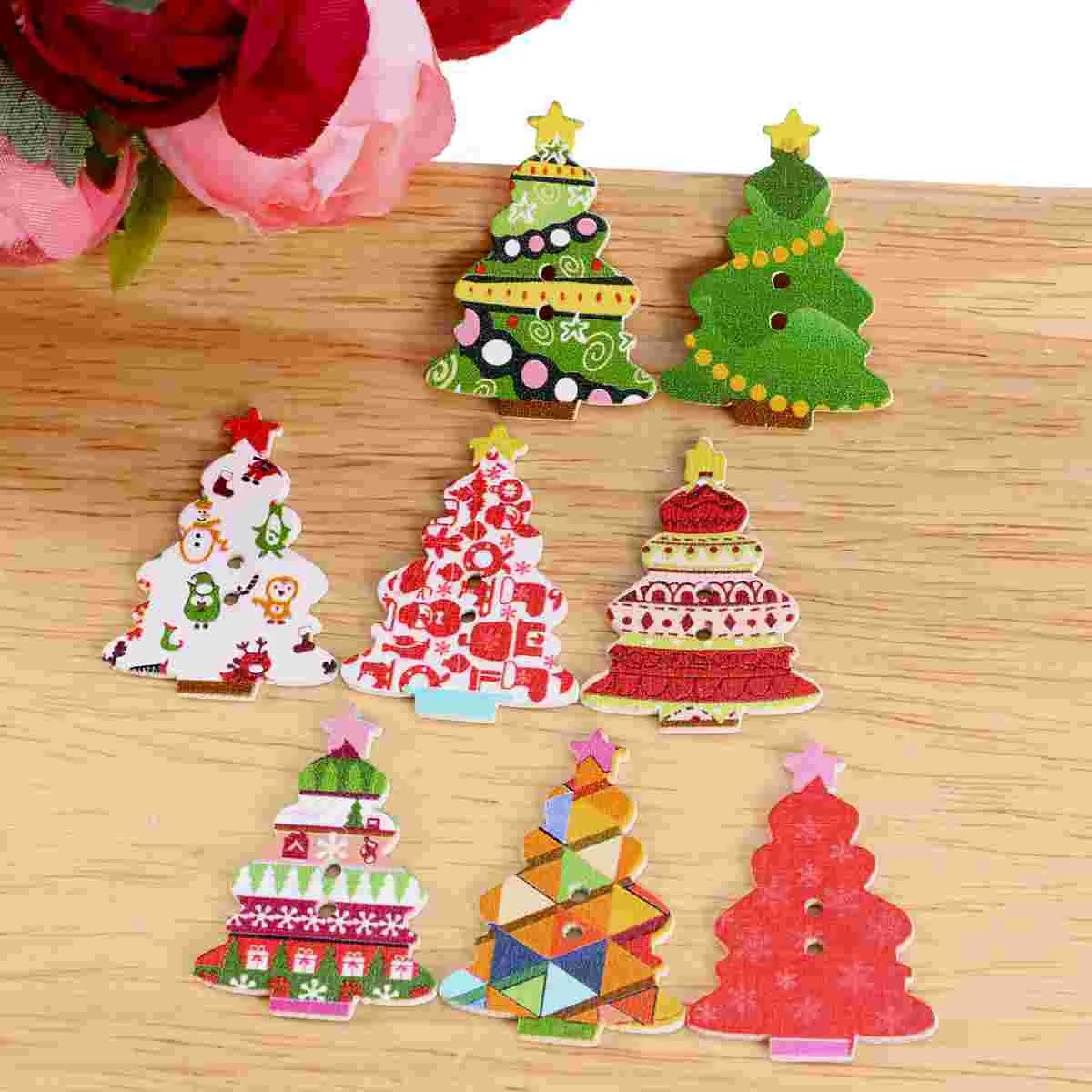 

Christmas Holes Wooden Buttons for Sewing Crafting (Random Color)