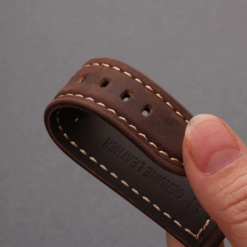 Vintage Crazy Horse Leather Watch Strap with Butterfly Buckle