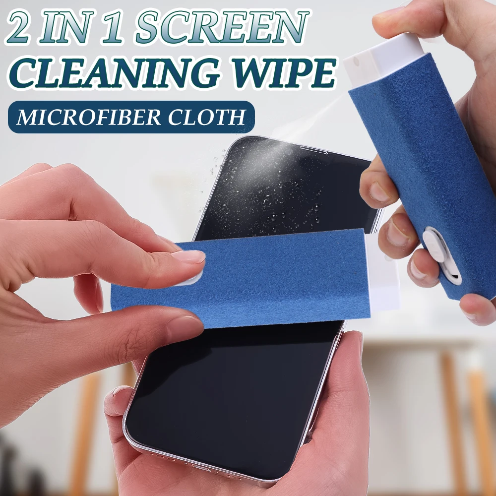 3 in 1 Portable Microfiber Screen Cleaner Spray Bottle with Cleaning Liquid for IPhone PC Laptop Polishing Cloth Cleaner Brush 2
