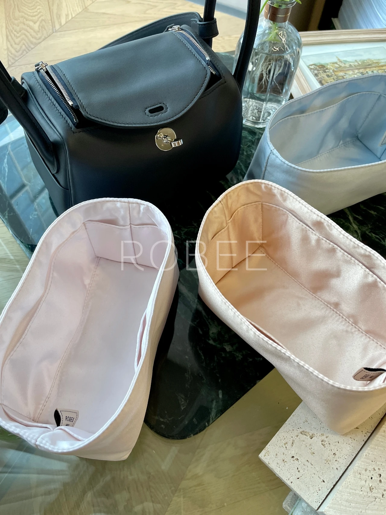 ROBEE For H Lindy Organizer Insert mini 26 30 Waterproof Design Satin fabric Premium Fits handbag innerbag 5