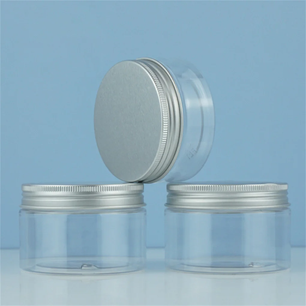 10pcs 30/50/60/80ml Empty Plastic Clear Cosmetic Jars Makeup Container Clear Jar Food Airtight Storage Jars with Aluminum Lids