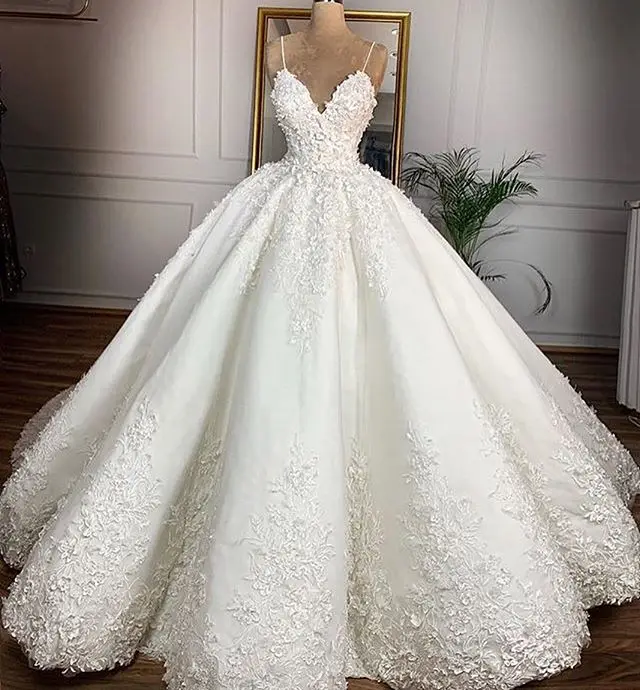 

Мусульманское кружево 3D Цветочные Спагетти Свадебное бальное платье Свадебные платья Дубай