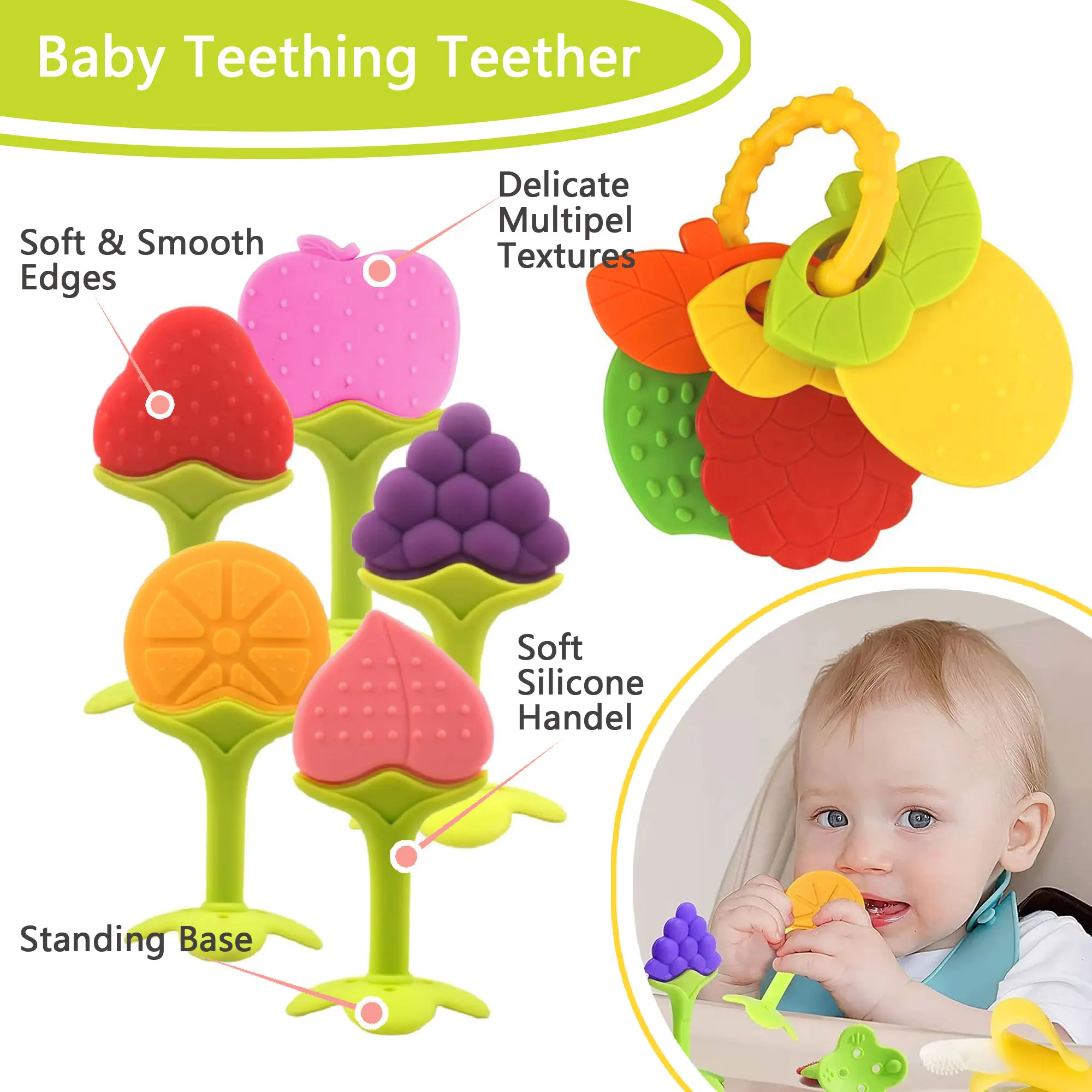Teething Toys Fruit Macaroon Teether Teething toys for teething babies Easy to grip Food-grade silicone Anti-Swallowing design silicone teething toys teething toys