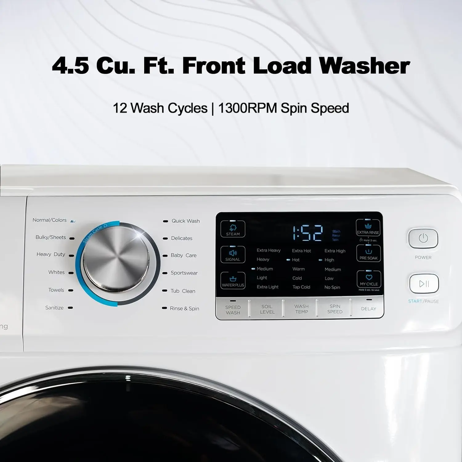 Smad 27 in. 4.5 Cu. Ft. Front Load Washing Machine with Quiet Inverter Motor Steam and Water Plus Functions 12 Washing Cycles 3