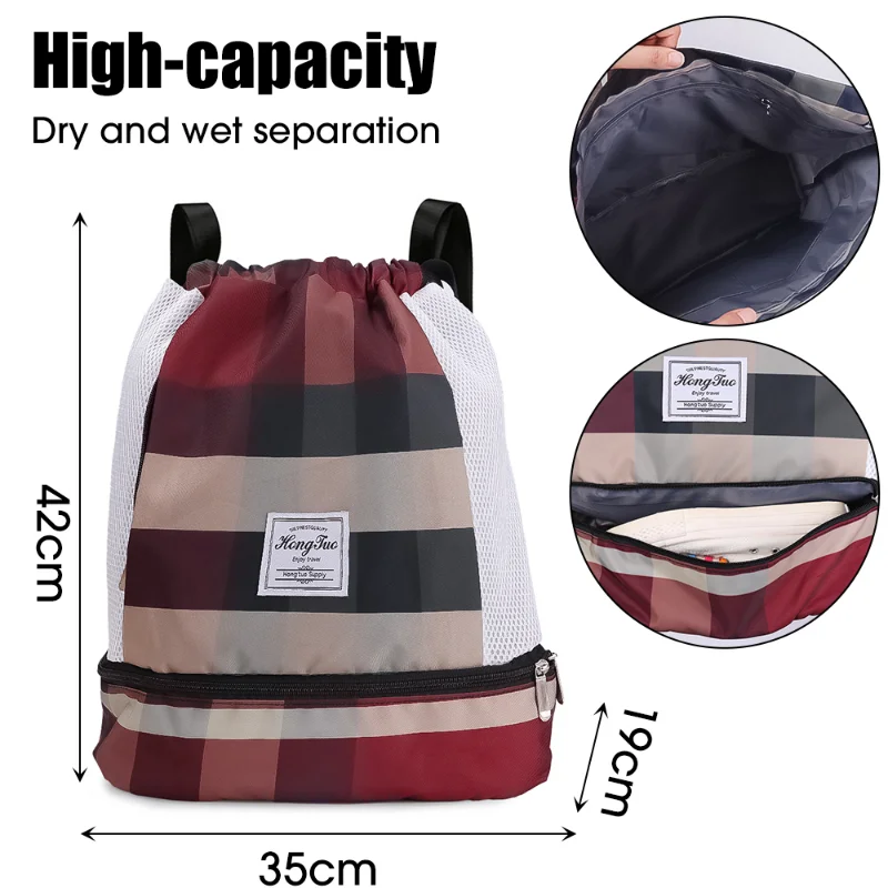 Dry Wet Separation Fitness Bag Oxford Cloth Waterproof Sandwich Backpack Drawstring Sports Fitness Swimming Travel Storage Bag