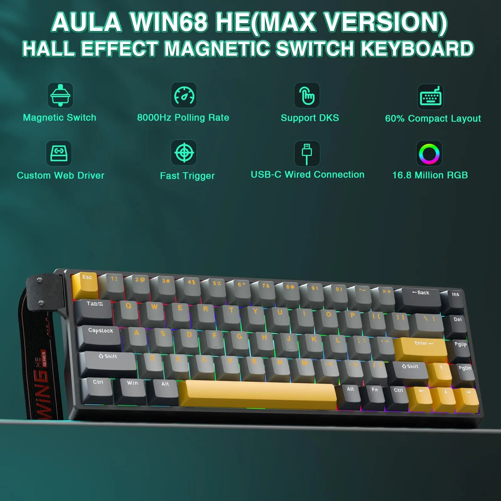 AULA WIN68 HE Max 마그네틱 스위치 키보드 0.01mm 래피드 트리거 8K 리턴 SOCD RGB 유선 e스포츠 게이밍 키보드 게이머 선물