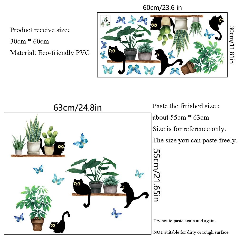 Green Plant Potted Black Cat Wall Sticker Living Room Background Decor Kitchen Home Decoration Wallpaper Self-adhesive Decals self adhesive wallpaper self adhesive stickers wall stickers adhesive wallpaper kitchen wall sticker