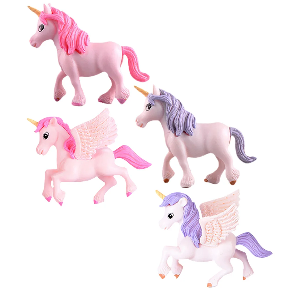 

4pcs Mini Unicorn Ornaments Miniature Car Decors Figurines Garden Unicorn Models