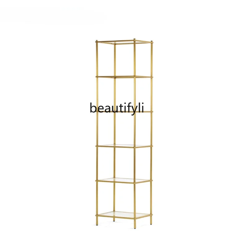 

Showcase Glass Golden Edge Italian Style Creative Shelves Simple Modern Living Room Decoration