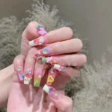  Cartoon Cute Anime Hellokittys Aurora French Manicure Patches Handmade Fake Nails Wearable Nails Finished Products for Girls 