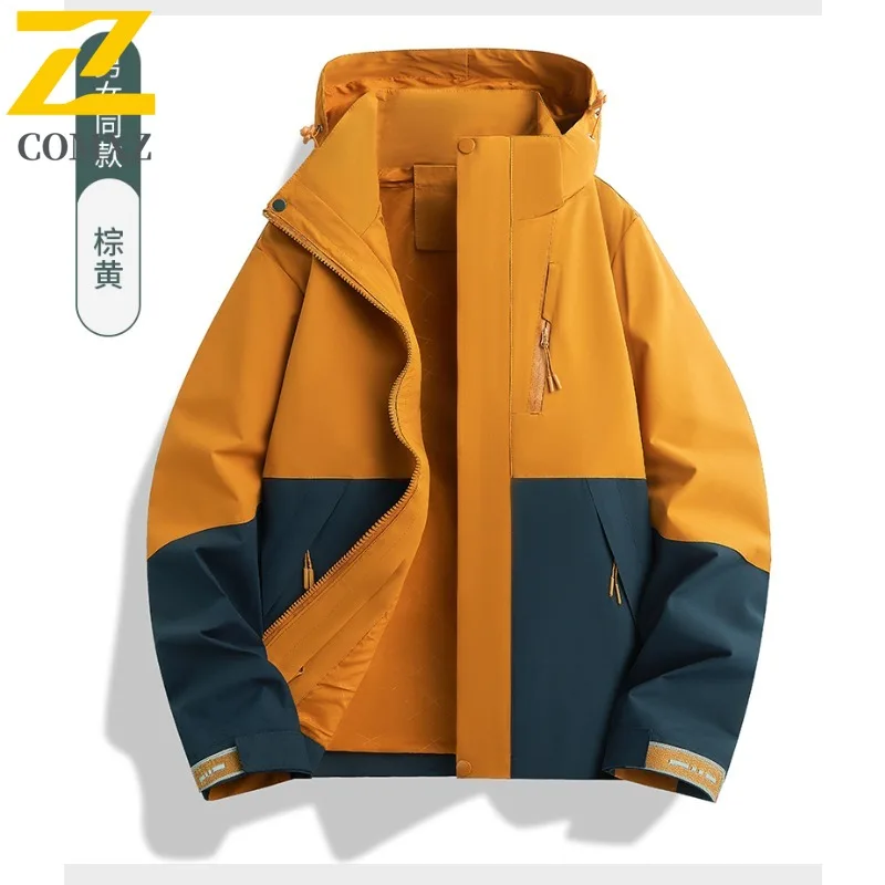 COMXZ Solid Color Coat Windproof Waterproof Trendy Hiking Work Biker Jacket Camping Comfortable Wear Resistant Men's Outerwear