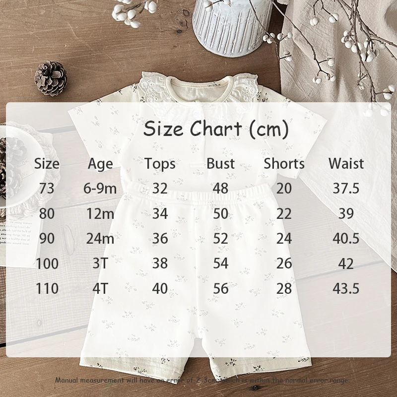 Description Picture 2 of item0-4Y Baby Kid's Home Clothing Girls ' Floral Pajamas Set Children's Lace Collar Short Sleeve Top and Shorts 2Pcs Toddler Outfits