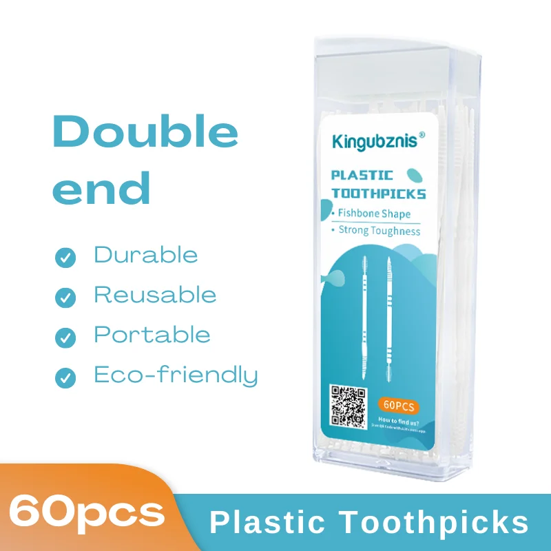 Kingubznis-palillos de dientes de plástico portátiles de 60 piezas, herramientas de Limpieza de dientes, cepillo de ortodoncia de doble extremo, producto ecológico