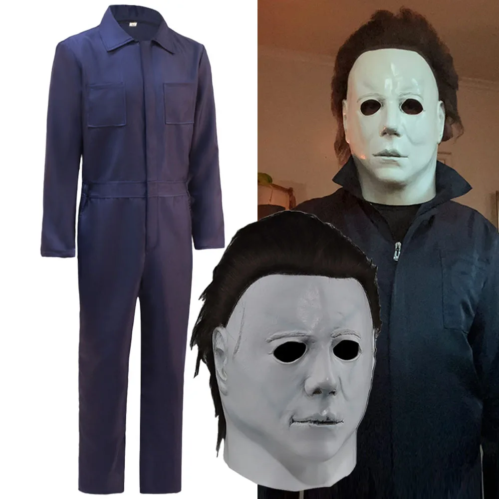 

1978 Michael Myers Costume Mask Jumpsuit Cosplay Creepy Bloody Killer Demon Latex Helmet Halloween Carnival Party Costumes Props