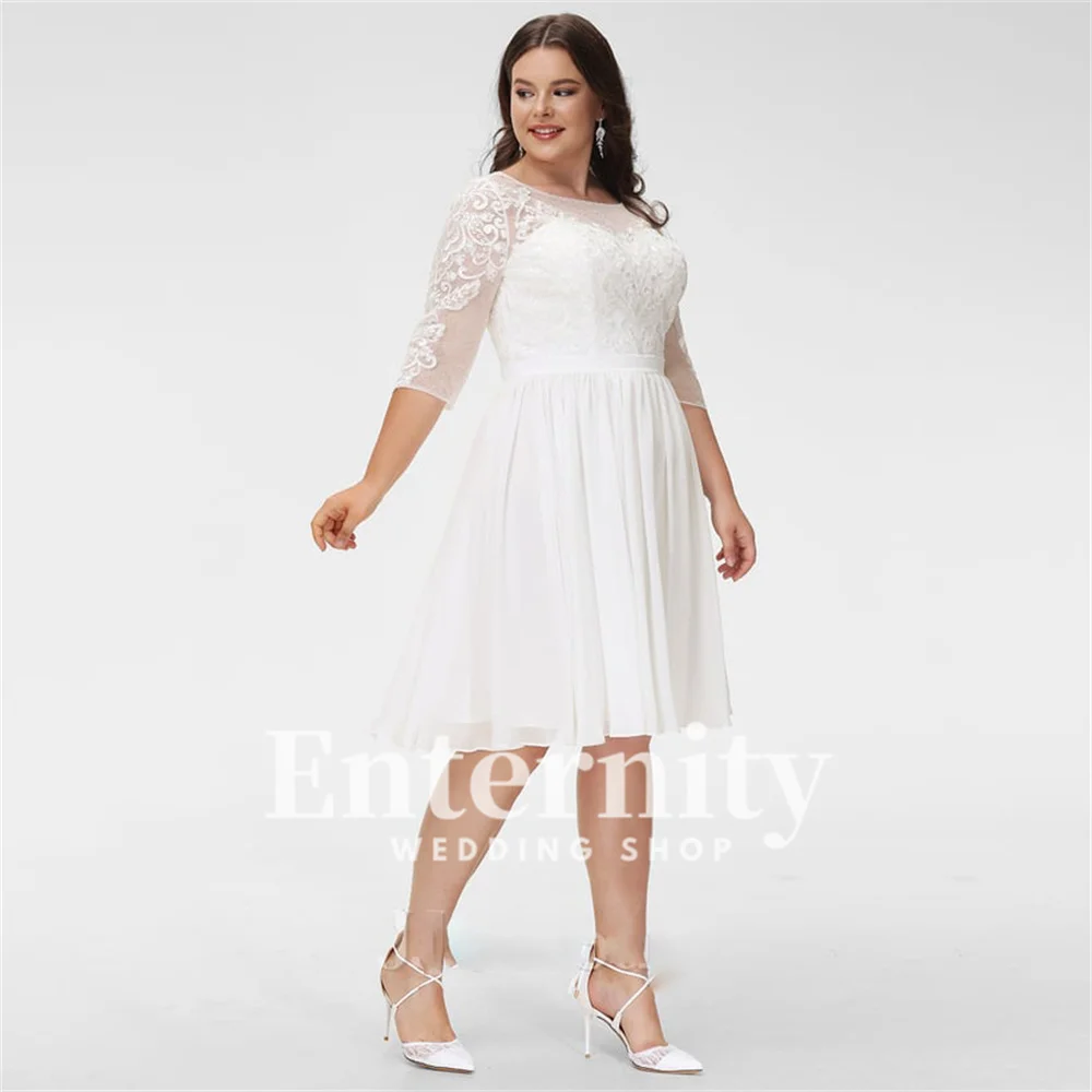 Elsőrangú a-line Menyasszony dresses Bemerítés nyakú esküvői ruhát knee-length Sifon csipkével esküvői dresses számára Nő vestidos dresses