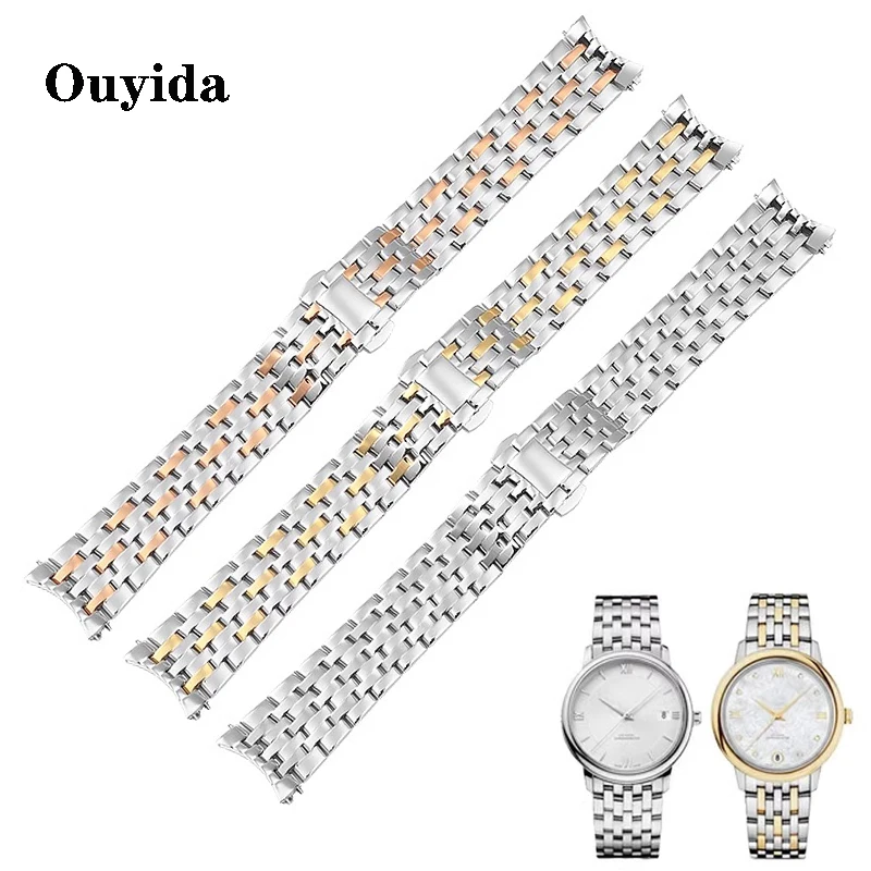 20Mm Curved End Watchbands For Omega Deville Watch Strap Deployment Clasp Solid Stainless Steel Wrist Watches Bracelet