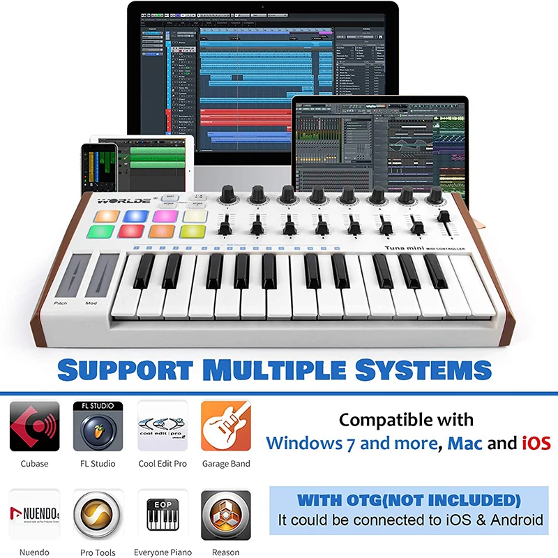 MIDI Controller 25-Key Portable USB Keyboard and Drum Pad Music Arranger Electronic Sound Controller