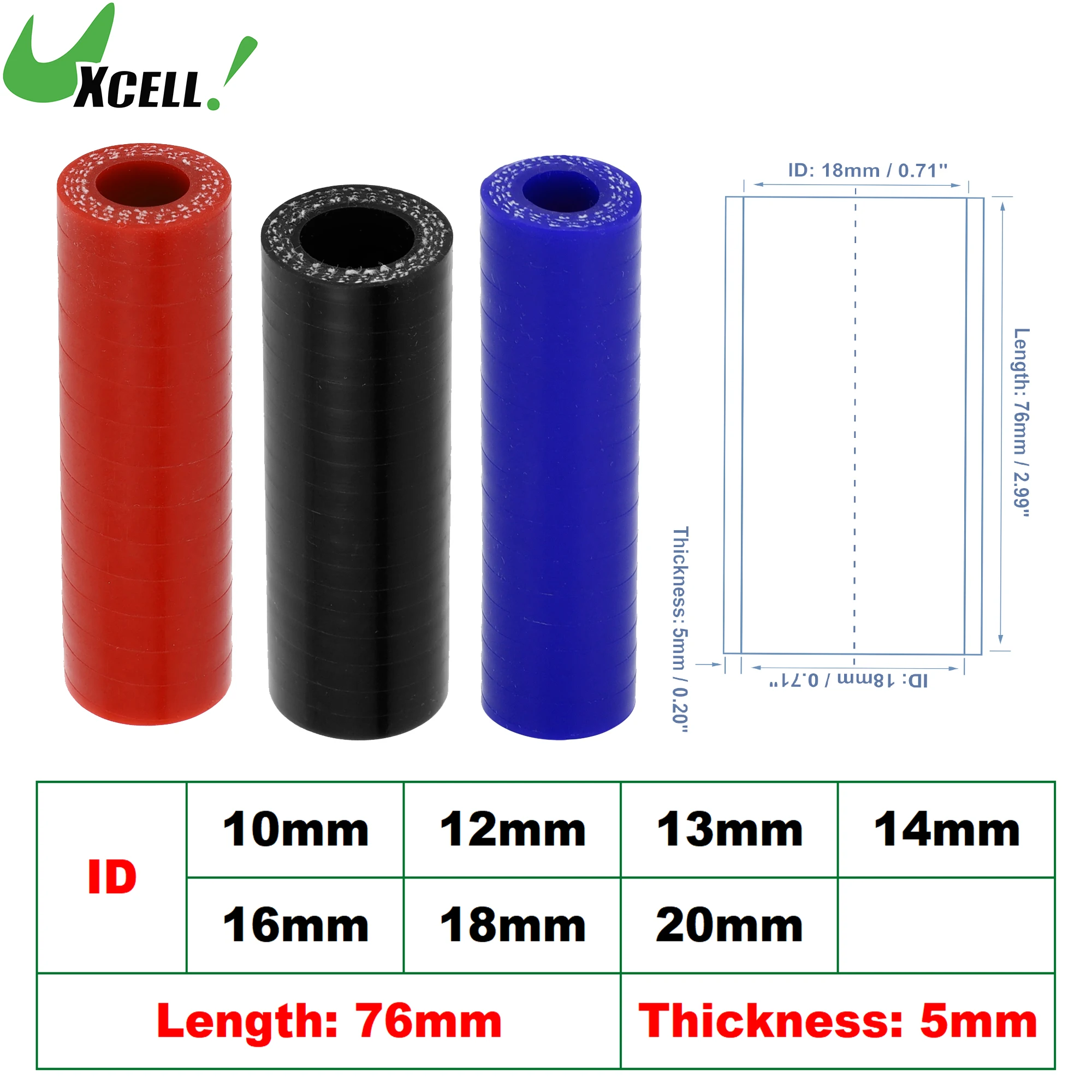 10mm 12mm 13mm 14mm 16mm 18mm 20mm ID 76mm Length Reinforced High Temp Straight Coupler Silicone Reducer Hose UXCELL
