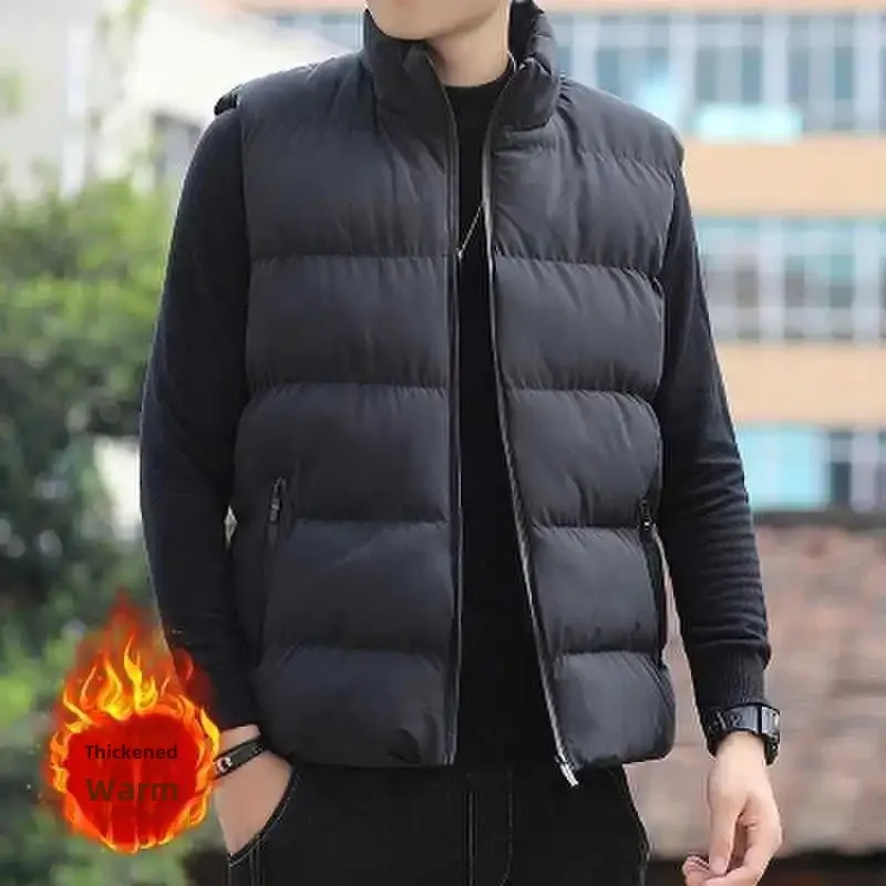 Cross-Border Vest Men's Winter Korean Style Slimming Trendy Casual Versatile Jacket Plus Size Warm Vest Motorcycle Rid