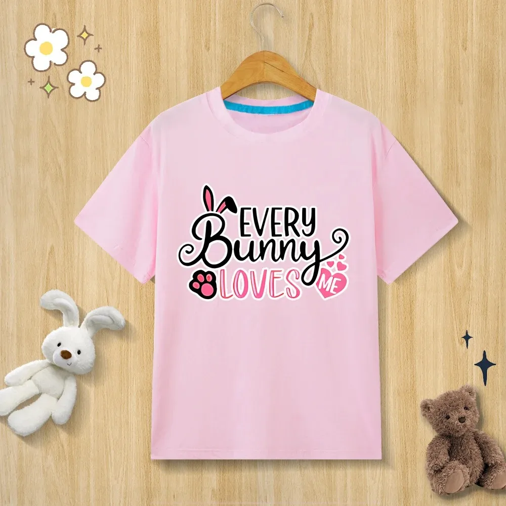 Children’s Pure Cotton T-shirt Happy Easter Bunny Egg Print T-shirt O-neck Short Sleeve Kids Clothes Boys Clothes Girls Clothes 6
