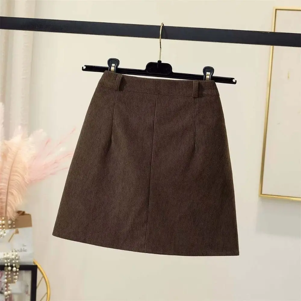 High Waist Women Corduroy Skirt Velvet Large Size A-line Short Skirt Autumn Winter Spicy Girl Style Slim Fit Skirt Girls
