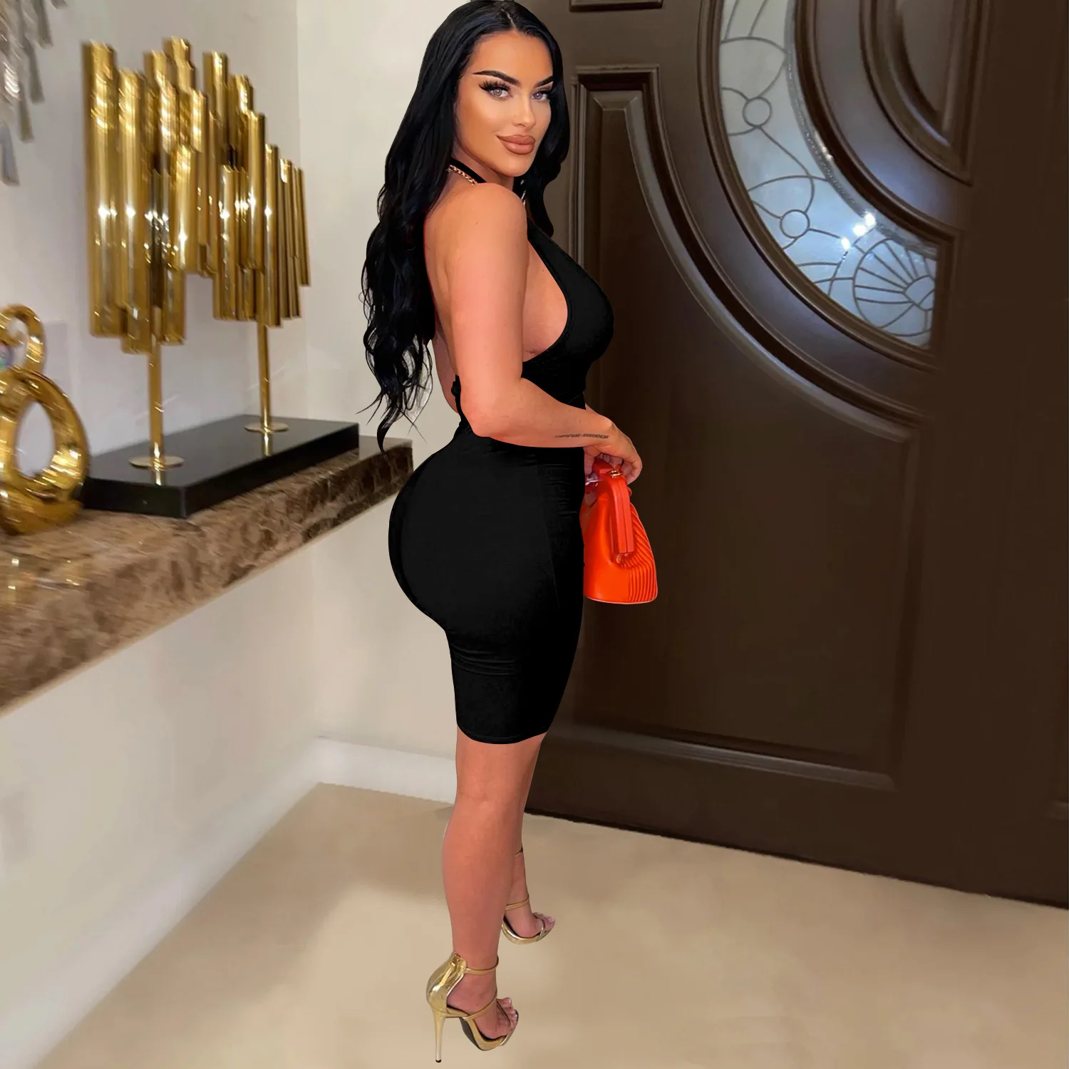 Black Sleeveless Jumpsuit Shorts Women 2023 Fashion Women's Clothing Sexy Open Back Deep V-neck Elegant Jumpsuit Bodycon