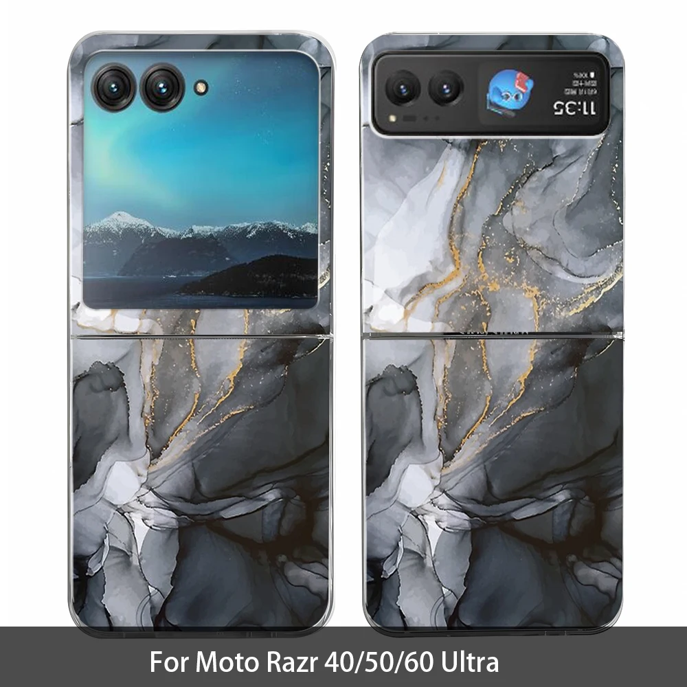 Marble Pattern Transparent Folding Phone Case, Clear PC Cover