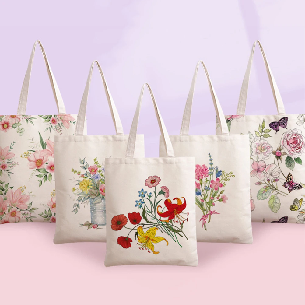 

Women Shopping Bags Flowers Pattern Eco Shopper Shoulder Bag Fashion Handbag Canvas Tote Bag 33cm*40cm