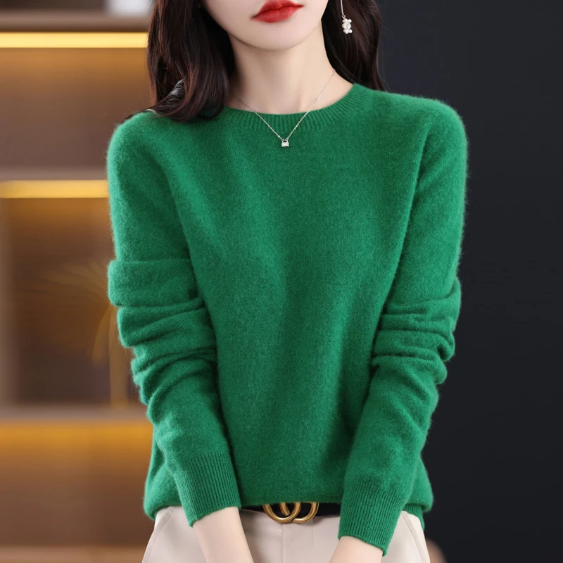 100% Pure Wool Women's Sweater O-Neck Knitted Pullover Cashmere Long Sleeve Underlay Korean Fit Fashion Women's Top 2