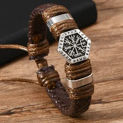 Vintage Handmade Woven Leather Men's Bracelets with Ethnic Metal Details - Unique Gift Accessories (Gold - color)