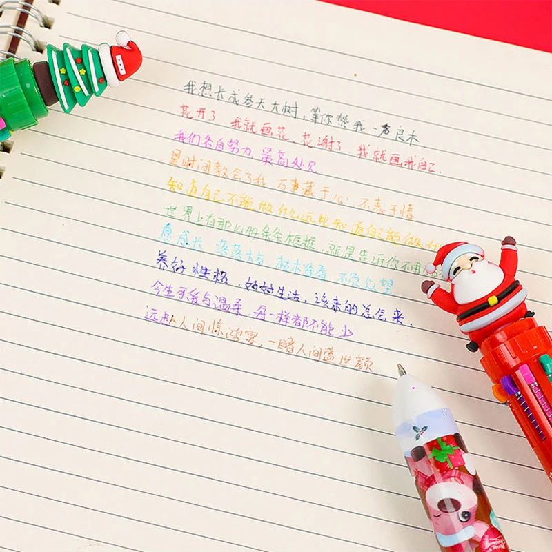 10 Colors Cute Christmas Ballpoint Pen Kawaii Cartoon Santa Elk Snowmen Colorful Gel Pens Student Writing Tools Stationery Gifts