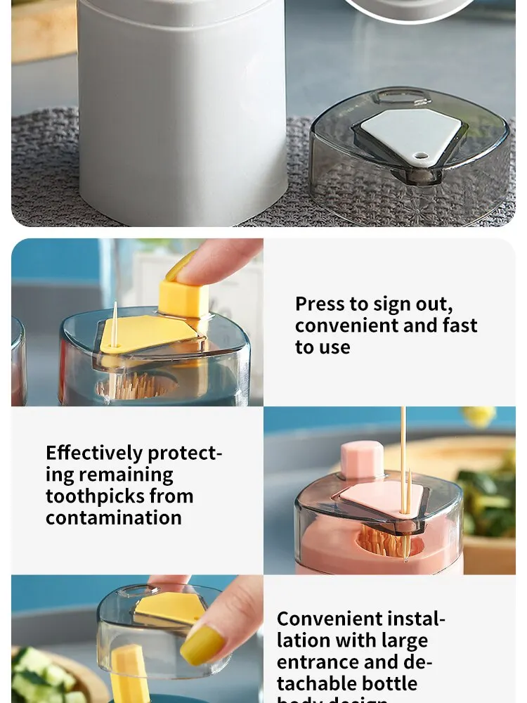 Description Picture 6 of itemSingle Toothpick Holder Pressed Automatic Toothpick Holder Kitchen Restaurant Desktop Organizer Dental Cleaning Tools