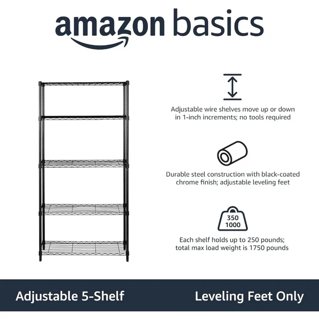   Basics 5-Shelf Adjustable, Heavy Duty Storage