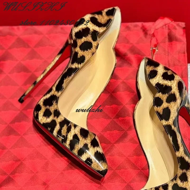 

Apricot Spot Brown Leopard Print Stiletto Pump Woman Red Black Totem Print Heels Girl Party Wild Pointed Toe 12Cm Hot Chick Shoe