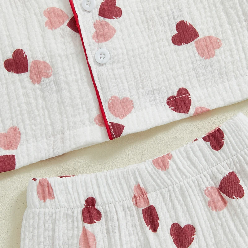 Girls Pajama Set Cute Heart Patterned Long Sleeve Top with Cozy Elastic Waist Pants for a Good Night s Sleep