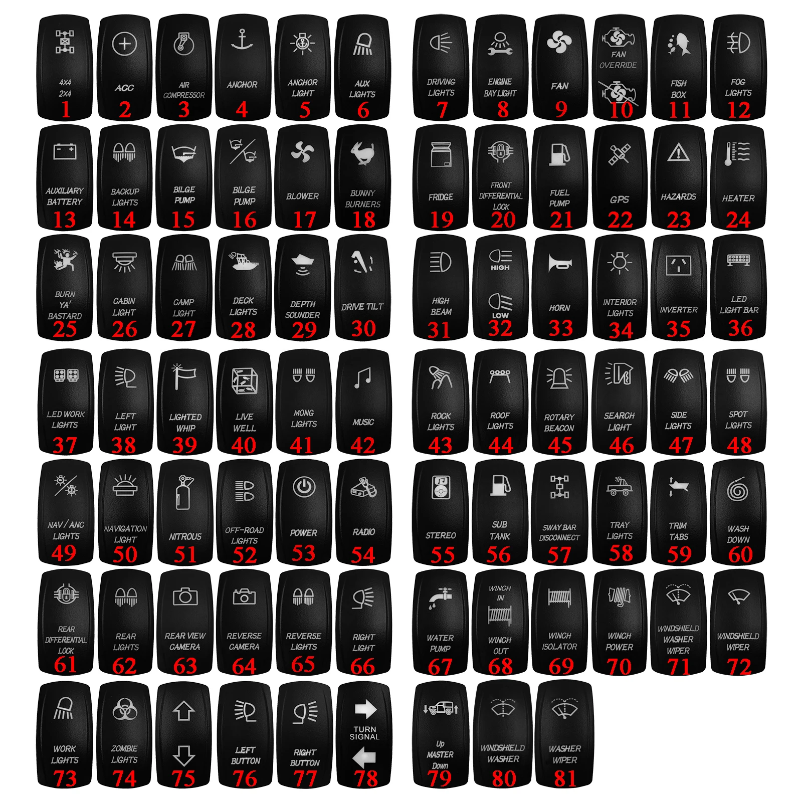 20pcspackCarBoatRockerSwitchCapsCOVERSONLYforCarlingARBON