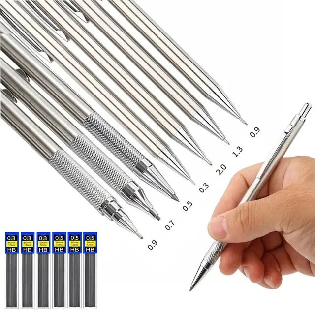 Metal Mechanical Pencil Full Metal Mechanical Pencil With 0.3 0.5 0.7 0.9 1.3 2.0mm Pencil For Art Drawing Writing Sketchin Pen 1